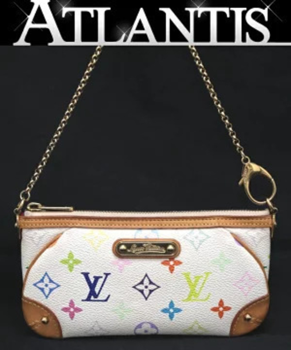 Louis Vuitton Pochette Mira Pouch Clutch Handbag Multicolor White